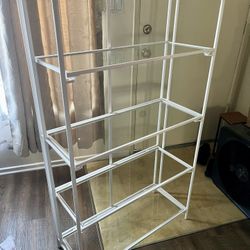 Foldable White Metal 4 Tier Rack Glass Shelf’s