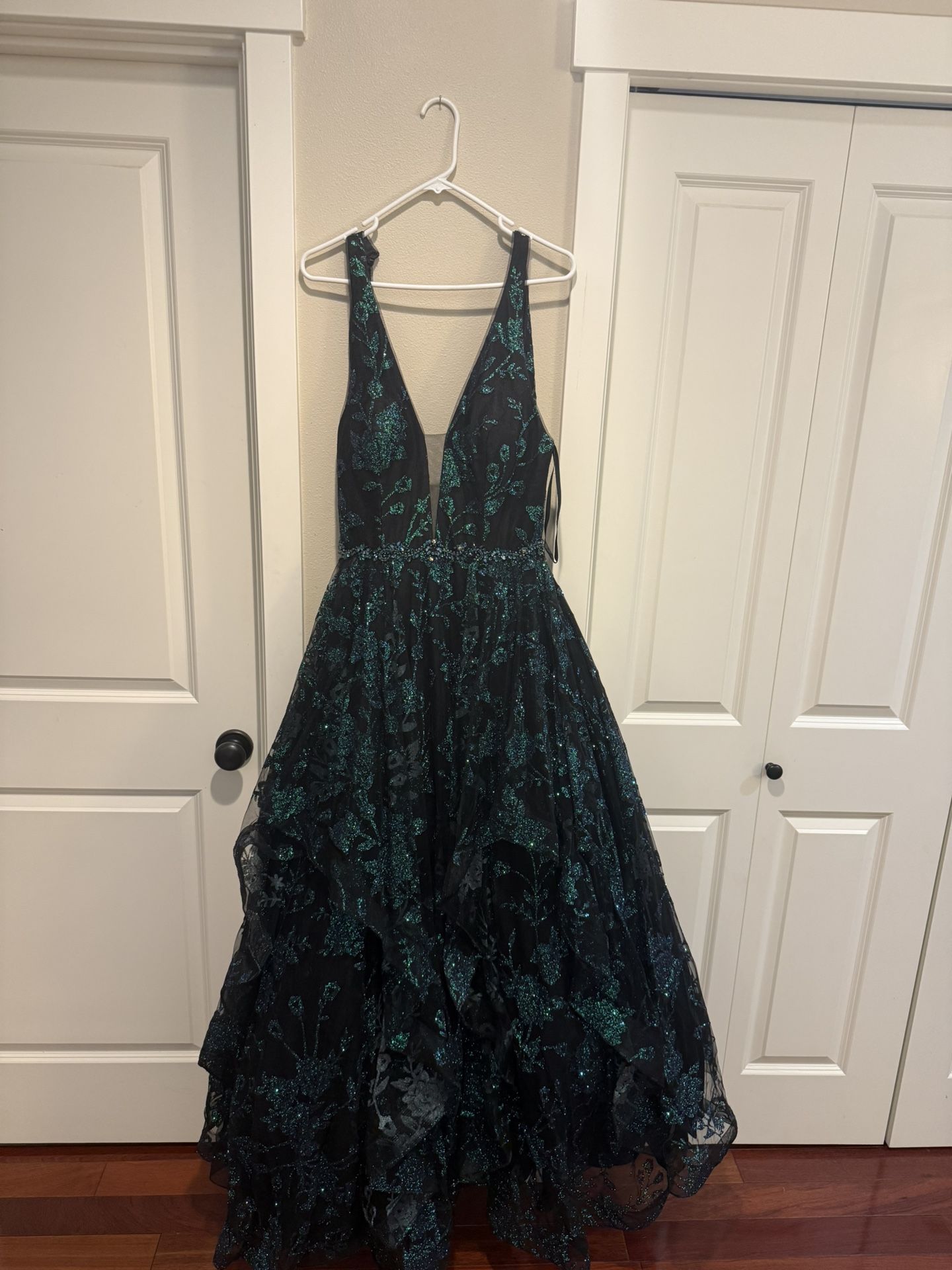 Black With Green And Blue Prom Dress