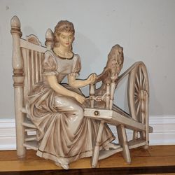 Universal Statuary Chalkware Wall Hanging Lady at Spinning Wheel 