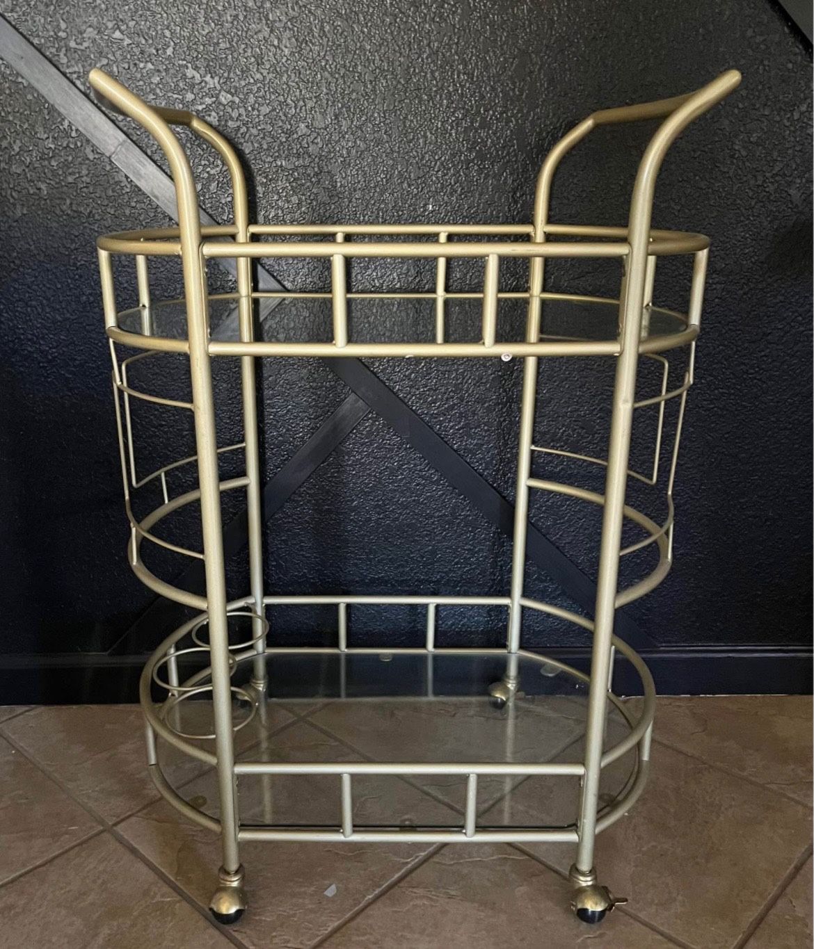 Gold Metal And Glass Rolling Cart