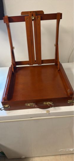Vtg Wooden Folding Suitcase Artist Easel/Portable Painting Box Brass Hardware OBO