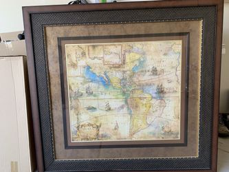 Rare antique world map art piece professional framed and matted