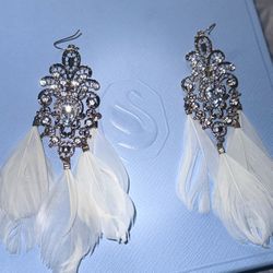 White Feather Earrings 