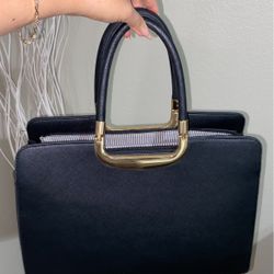 Big Black Work Bag With Striped Interior