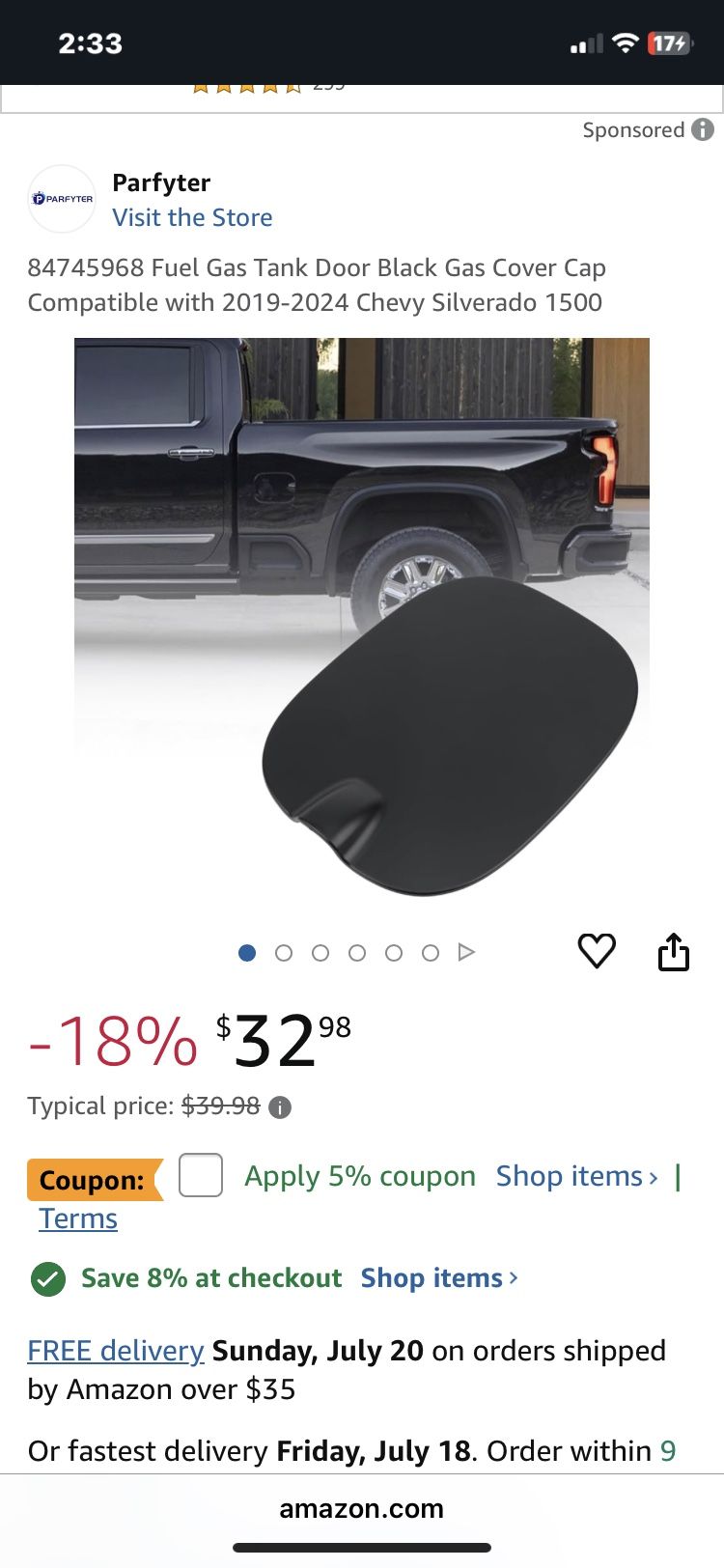 Gas Cover Cap For 2019-2024 Chevy Silverado 1500
