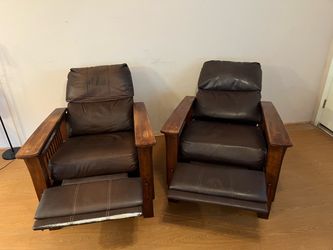 2 solid wood and leather recliners