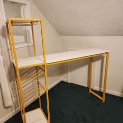 Gold Faux Marble Bar / Wine Table w/ Bottle and Glass Storage