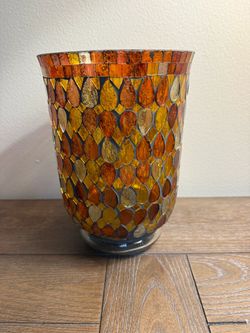 Amber Mosaic Glass Candle Holder