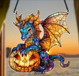 Ember the Pumpkin Dragon – Stained-Glass Style Acrylic Suncatcher