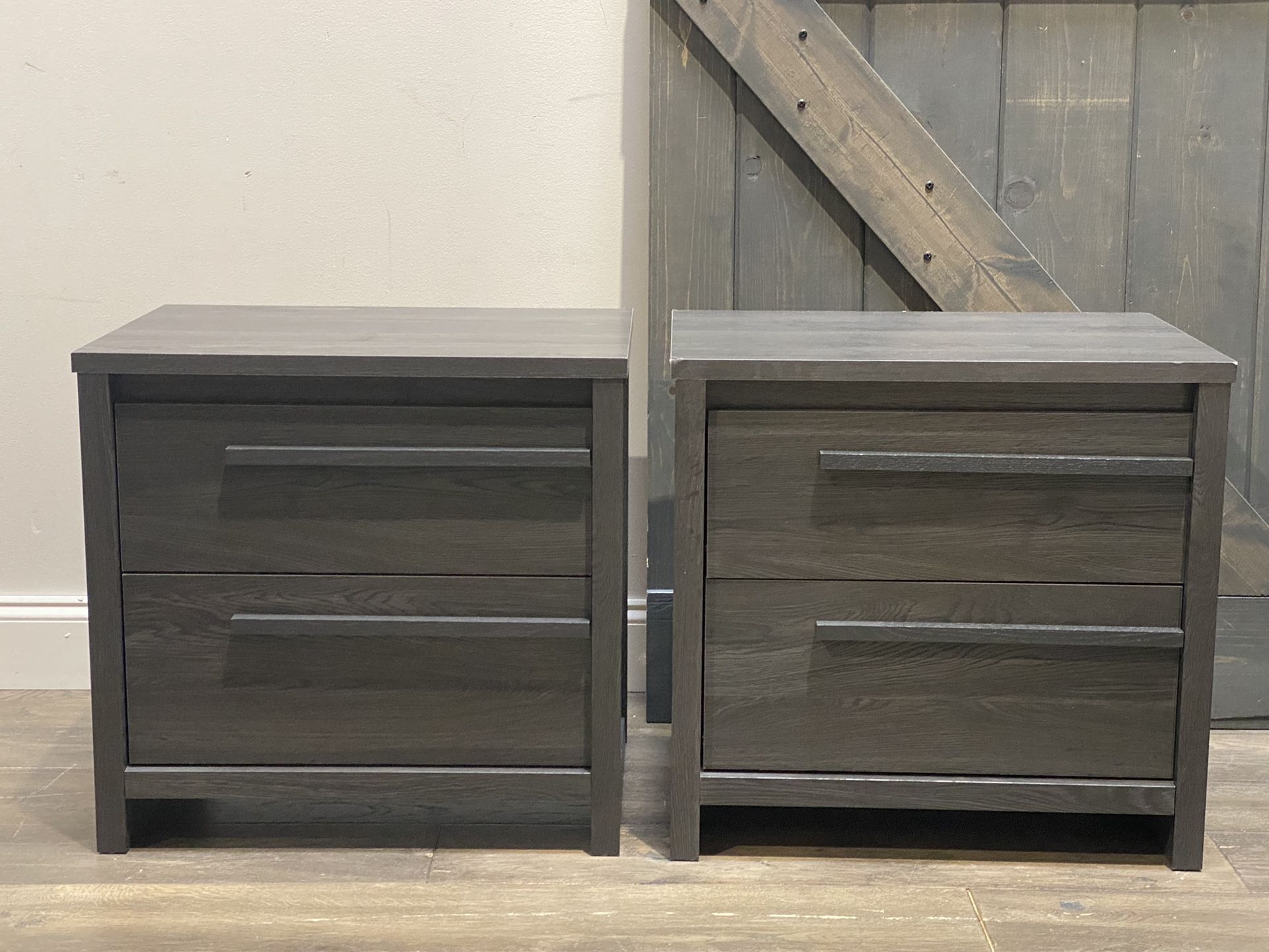 {SET OF TWO} Lensky 2 Drawer Nightstands. Has some minor wear. 22.5” x 23.75” x 17”. MSRP $348. Our price $200 + sales tax