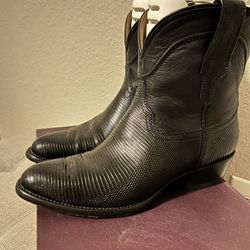 Tecovas “The Casey” Midnight Black Calf & Teju Lizard Cowgirl Ankle Boots 6.5