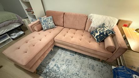 Velvet tufted sofa with chaise