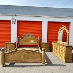 AICO BY AMINI - KING BEDROOM SET/ BED - NIGHTSTANDS- DRESSER W MIRROR/ SOLID WOOD/ DELIVERY NEGOTIABLE 