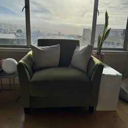 Olive velvet arm chair