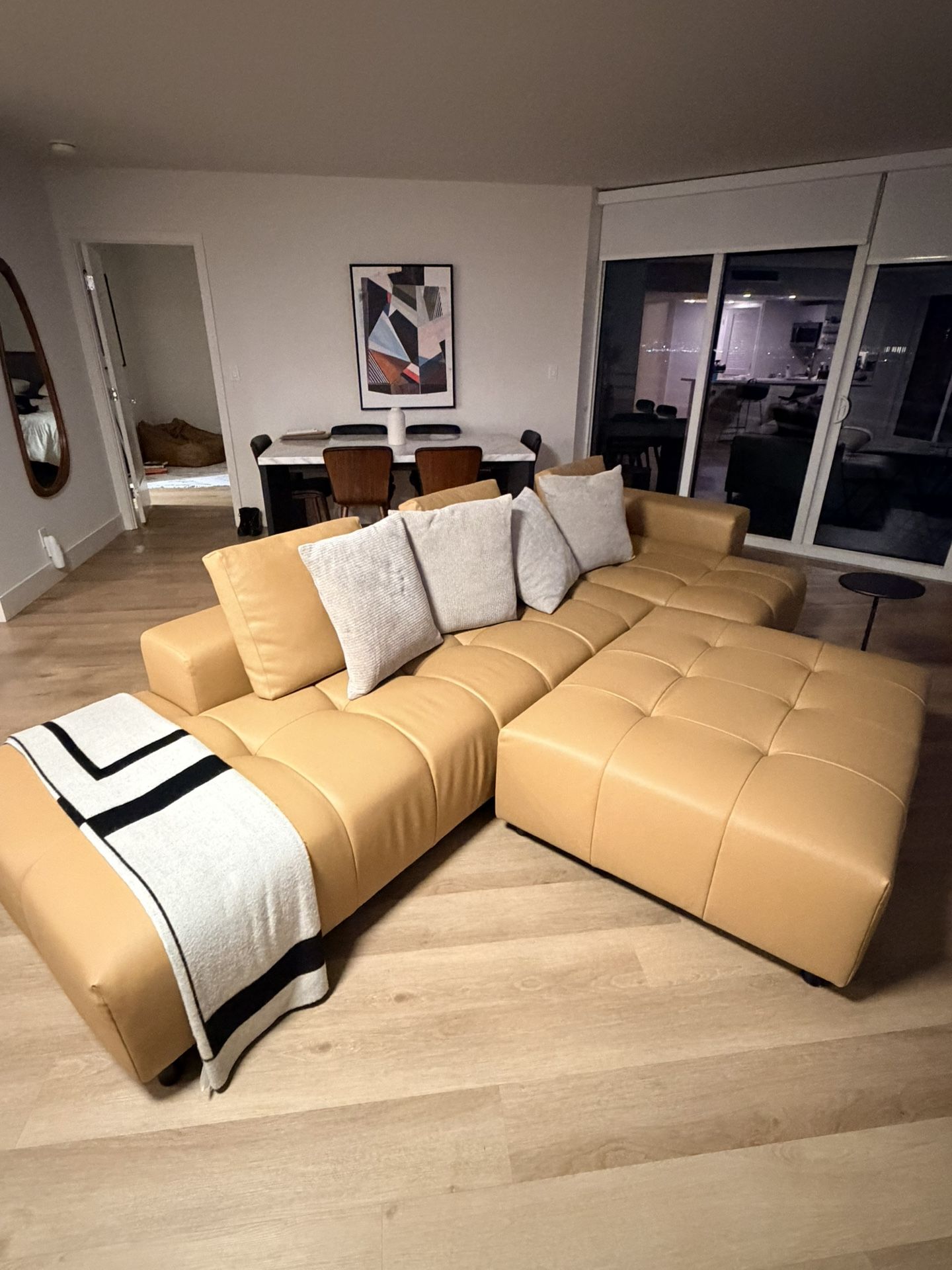 Nappa leather Sectional Couch With Large Ottoman