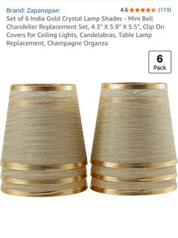 Set of 6 India Gold Crystal Lamp Shades