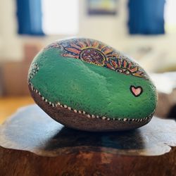 Hand-Painted Rock • Sunflower & Butterfly Design • Handmade Garden & Home Décor