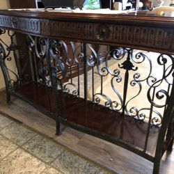 Wooden Wrought Iron Console 