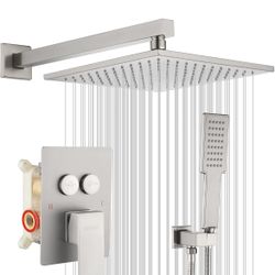 Push-Button Shower Faucet Set Shower System with 10 inches Rainfall Shower Head, Shower Fixture Combo Set Wall Mounted