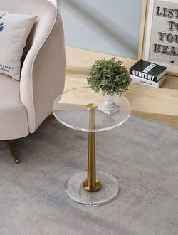 MEETLAKE Clear Acrylic Table with Cone Metal Pole (Small, Brushed Gold)