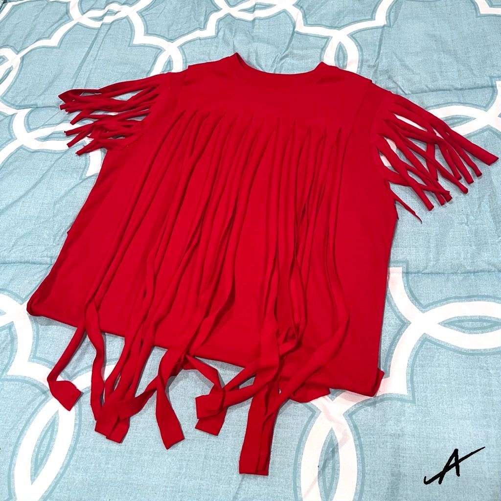 Red Fringe Tank Top Tribal Indian Dance 70s Rave Festival Hippie Boho (S-XXL)