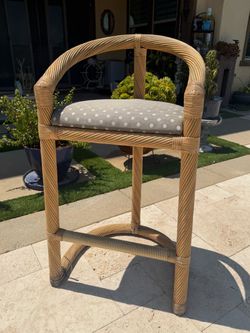 Rattan Bar Stool with Upholstered Seat