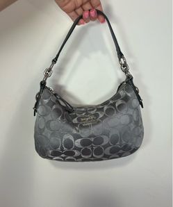 Coach Signature Jacquard Shoulder Bag Gray/Silver Purse - Authentic