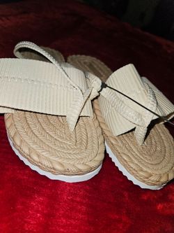 Beige Rope Platform Thong Sandals