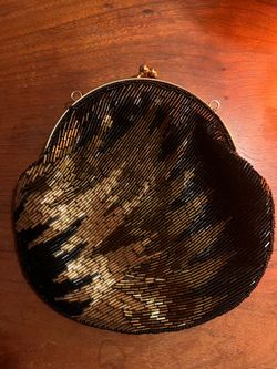 Vintage La Regale Black & Gold Beaded Clutch Bag