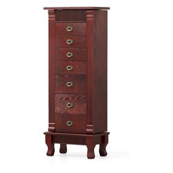 Standing Jewelry Armoire, Wooden Jewelry Storage Chest with 7 Drawers, 2 Side Doors, 12 Necklace Hooks, Flip-up Mirror & Top Divided Jewelry Cabinet 
