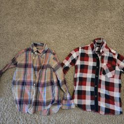 Plaid Button-up Shirts Set For Kids