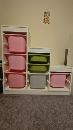 2 stair trofast storage systems with bins