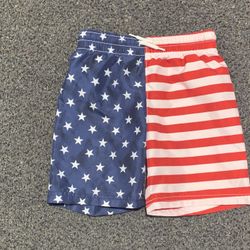 Old Nacy boys 5T patriotic red white and blue Stars and Stripes swim trunks with back pocket - perfect for 4th of July 
