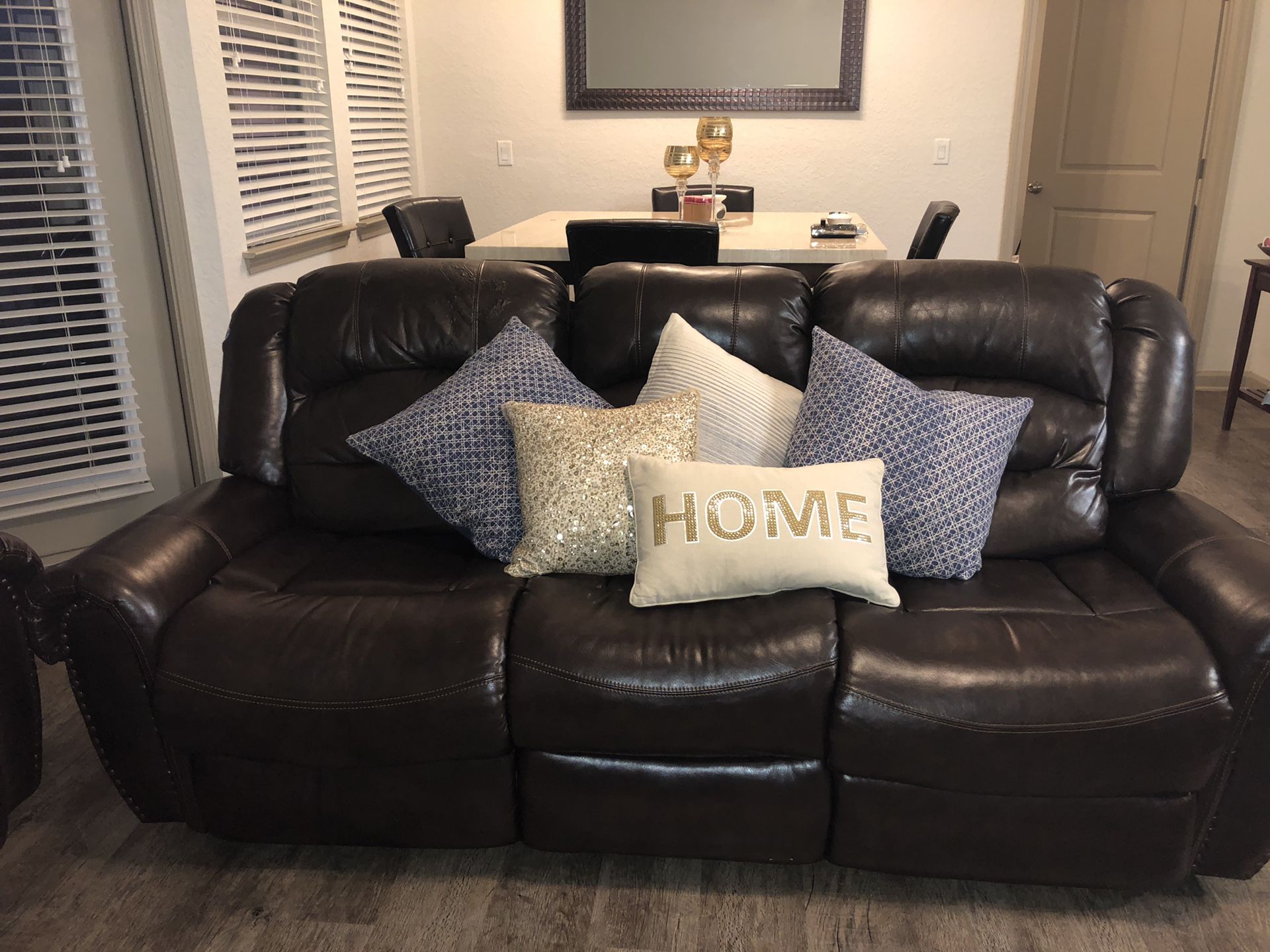 2 PC Brown Leather Sofa Set