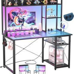 NEW Cyclysio Gaming Desk with Hutch, 39'' Computer Desk with LED Lights & Power Outlets
