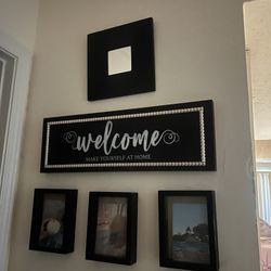 Welcome Sign, Mirror, 3 Picture Frames