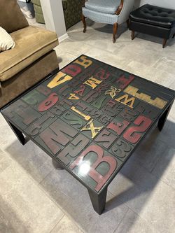Crate & Barrel Alpha Coffee Table – Rare Discontinued Typography Design