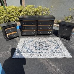 Beautiful black wood bedroom furniture set of nightstands wardrobe closet chest dresser cabinet