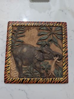 Rare Vintage Ceramic Elephant Wall Hanging Resin Tiles 12"x12"