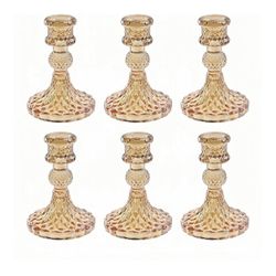 Amber Glass Candle Stick Holders 6 Pack