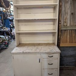 Vintage Hoosier Cabinet With Bookshelf 