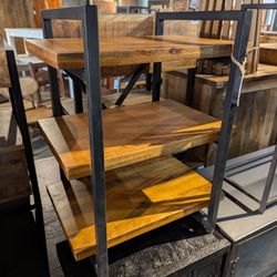 Three Shelf Iron And Mango Wood End Table