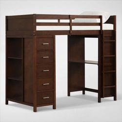 New Loft Bed with Drawers, Shelves, and Desk - Brown (Can Deliver)