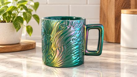 Starbucks 2024 Iridescent Green Embossed Mug 14 oz