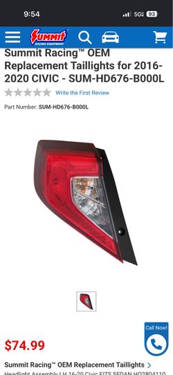 Replacement Taillights for 2016-2020 CIVIC