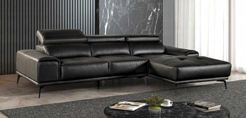 Brand New Black Leather Modern Style Sectional Sofa 