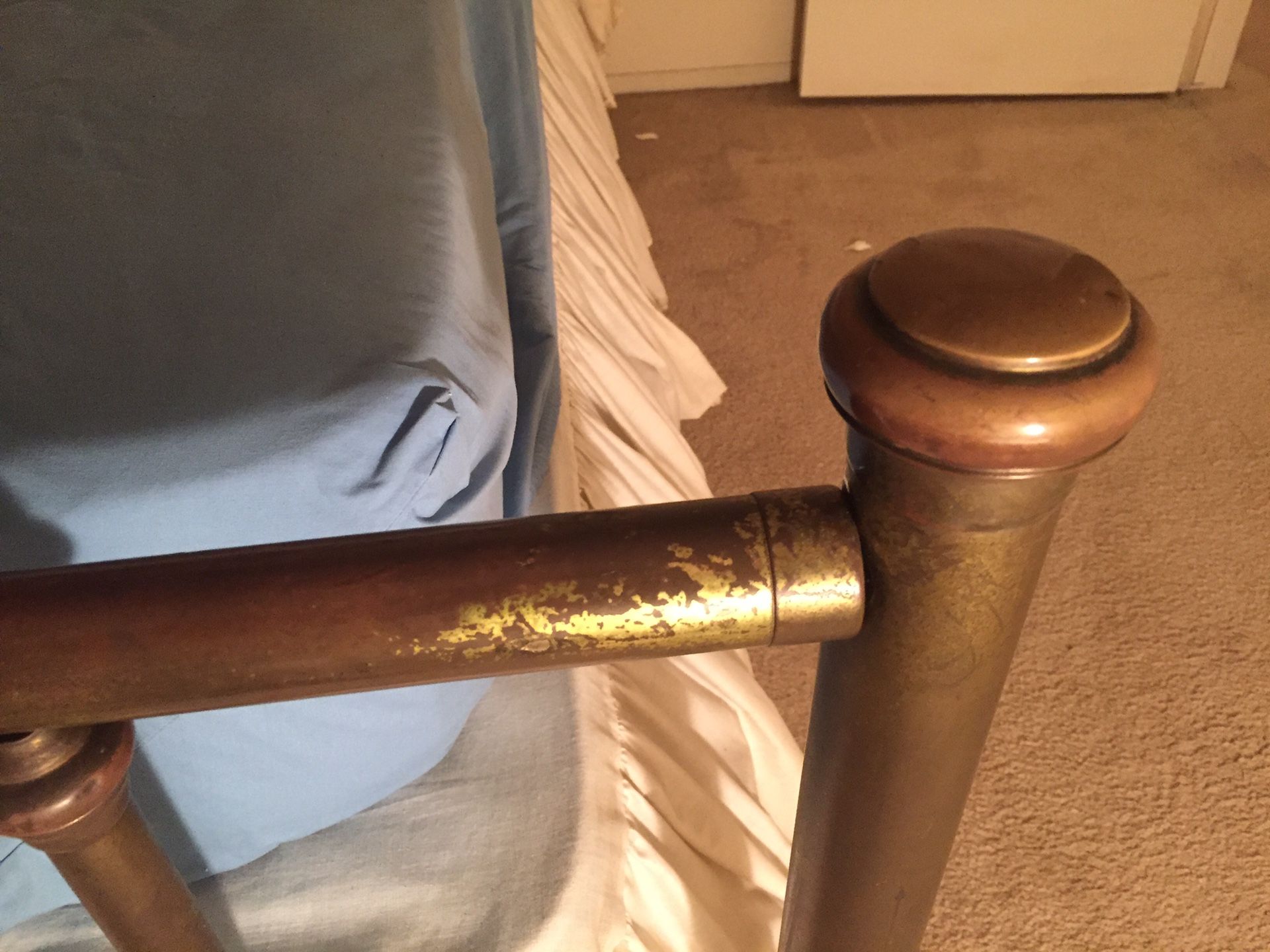 Vintage Antique Brass Bed With Original Frame And Rails French Country J&M, Full / Double Sturdy