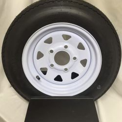14" White Spoke Trailer Wheel with Radial ST215/75R14 Tire Mounted (5x4.5) bolt circle