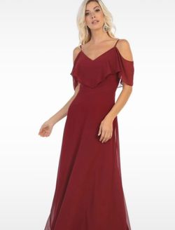 DESSY Girl Red Lux Chiffon V-Neck Ruffle Bridesmaid