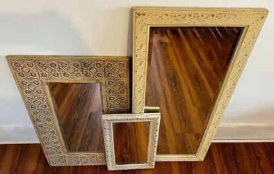 3-Piece Decorative Mirror Set – Carved White/Beige Frames  Price: $50 for all